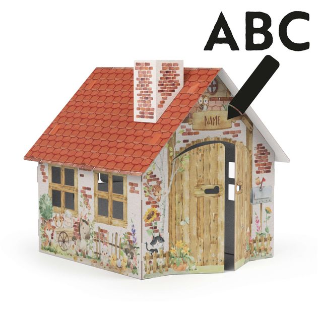 FOLDZILLA cardboard puppet theatre - Farmhouse custom text